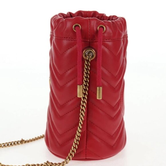 GUCCI Chain Shoulder Bag Leather Red Gold 575163 Auth 135268M - Picture 5 of 16